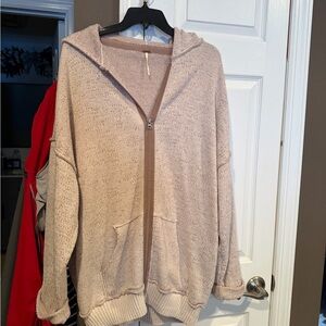 Free People Tan Zip-Up Hoodie ladies Large